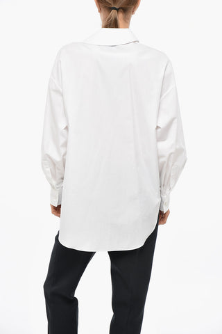 Popeline-Bluse Mit Drapiertem Kragen