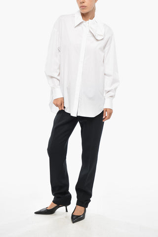 Popeline-Bluse Mit Drapiertem Kragen