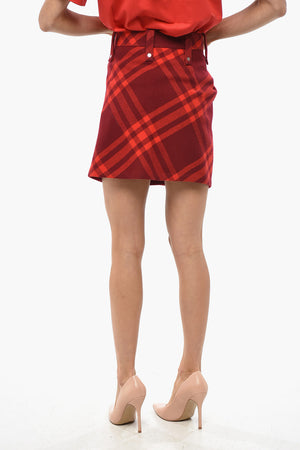 Virgin Wool Wrap Mini Skirt with Tartan Pattern