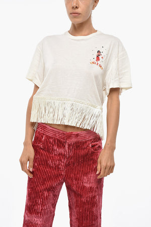 라운드넥 캐시미어 코튼 티셔츠 HAWAIIAN 프린지 장식