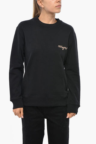 Cotton Crewneck Sweatshirt with Logo Embroidery