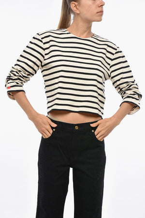 Gestreiftes T-Shirt mit Rundhalsausschnitt und drapierten Ärmeln