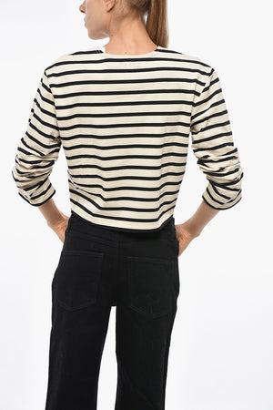 Gestreiftes T-Shirt mit Rundhalsausschnitt und drapierten Ärmeln