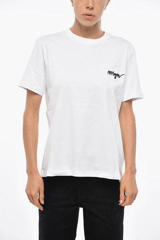 T-shirt Girocollo in Cotone con Logo Ricamato