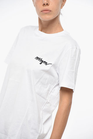 T-shirt Girocollo in Cotone con Logo Ricamato
