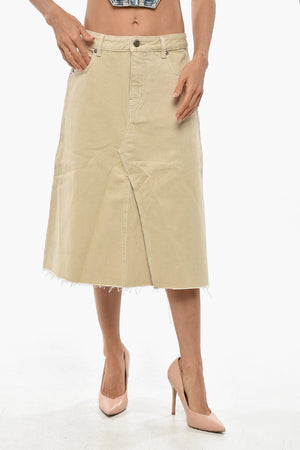 Denim Midi Skirt with Frayed Hem