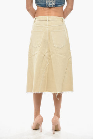 Denim Midi Skirt with Frayed Hem