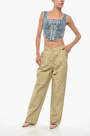 Pantaloni LELE a Doppia Pince in Nylon con Bottone Tone su Tono