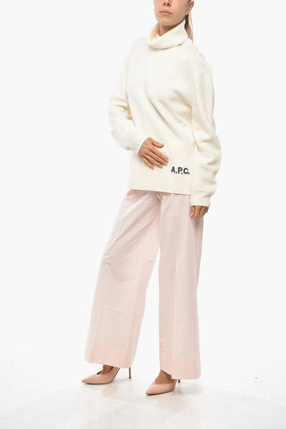Maglia a Collo Alto in Lana Merino con Logo a Contrasto