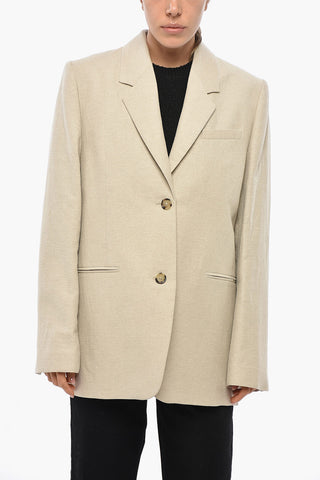 Blazer in Misto Lino con Tasche a Filo