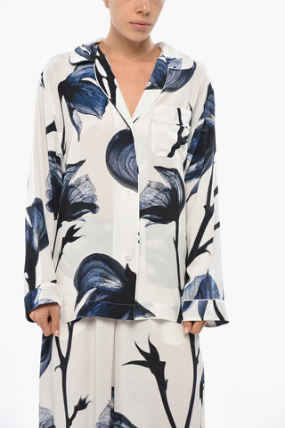 Floral Patterned Silk Shirt with Breast-pocket