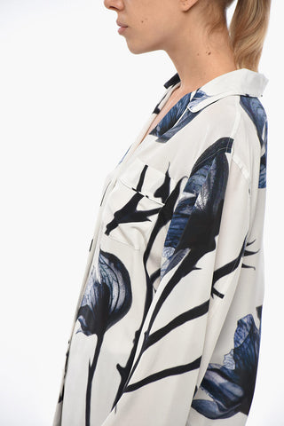 Floral Patterned Silk Shirt with Breast-pocket