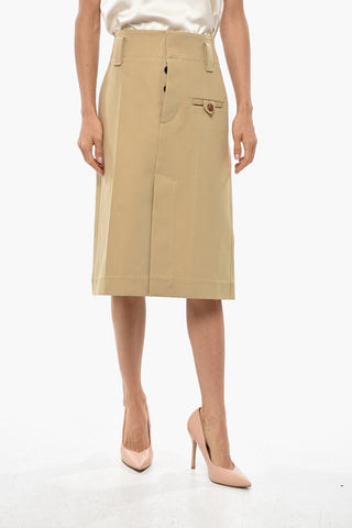 Cotton Pencil Skirt with Front Slit