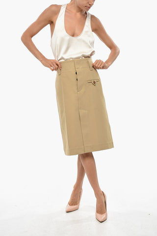 Cotton Pencil Skirt with Front Slit