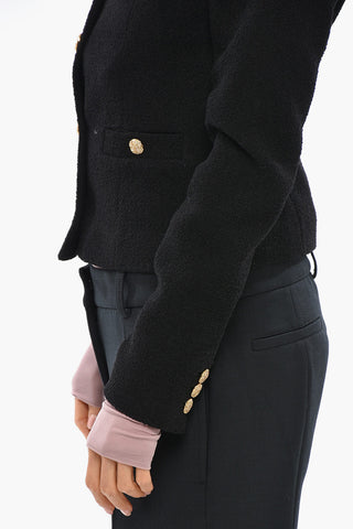 Twee Bouclé Off-Shoulder Blazer with Lace Detail