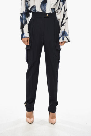 Pantaloni Cargo in Misto Lana con Martingala alla Caviglia