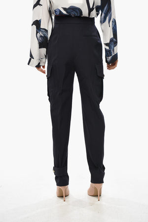 Pantaloni Cargo in Misto Lana con Martingala alla Caviglia