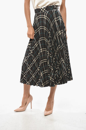 Midi Pleated Skirt with Tartan Pattern