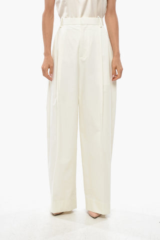 Pantaloni in Cotone a 2 Pince con Chiusura a Scomparsa