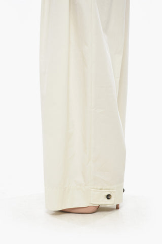 Pantaloni in Cotone a 2 Pince con Chiusura a Scomparsa