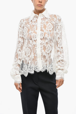 Camicia in Pizzo con Maniche a Sbuffo
