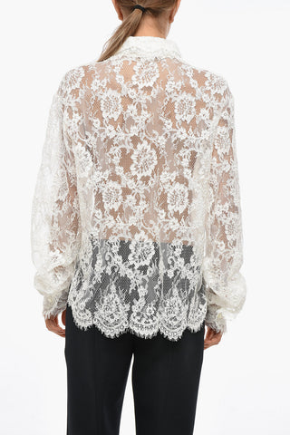 Camicia in Pizzo con Maniche a Sbuffo