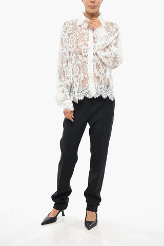 Camicia in Pizzo con Maniche a Sbuffo