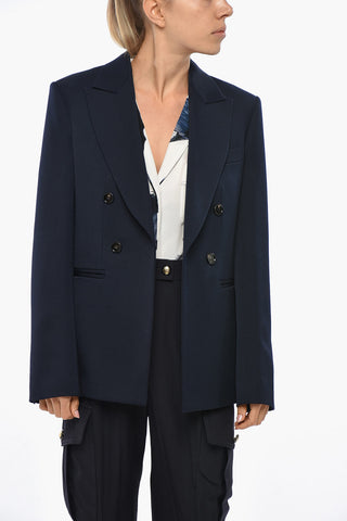Double-breasted Wool Blazer with Flush Pockets
