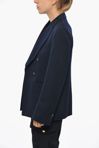 Double-breasted Wool Blazer with Flush Pockets