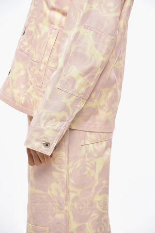 Giubbotto in Denim Motivo Floreale con Collo in Velour a Coste