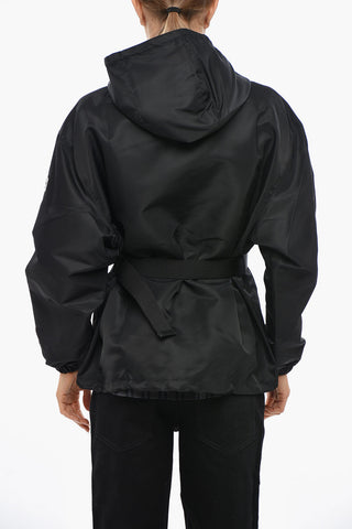 Hooded Full-Zip Nylon Jacket with Belt