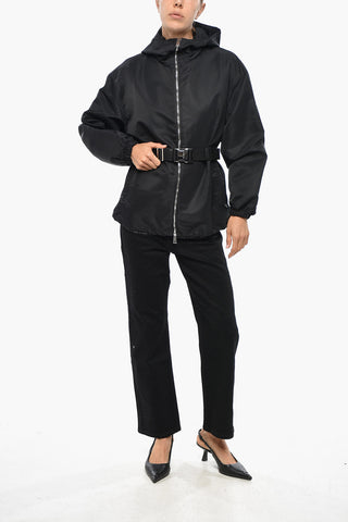 Hooded Full-Zip Nylon Jacket with Belt