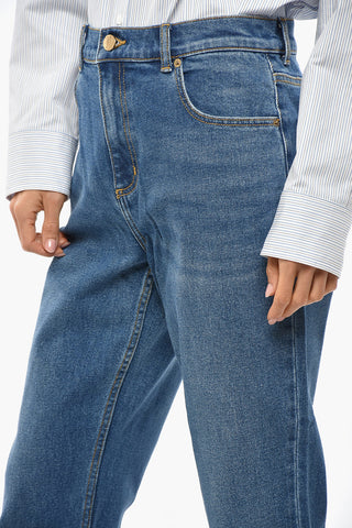 Straight-Leg Jeans with Regular Waist and 19cm Gold-Effect Button