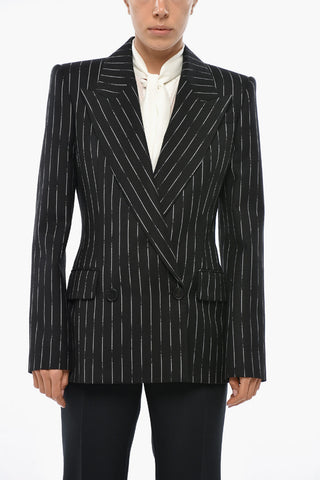 Double-breasted Blazer with Pinstriped Motif