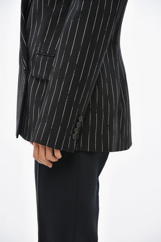 Double-breasted Blazer with Pinstriped Motif