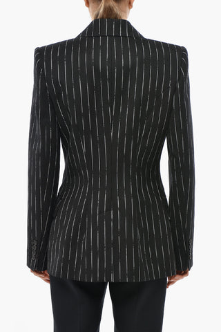 Double-breasted Blazer with Pinstriped Motif