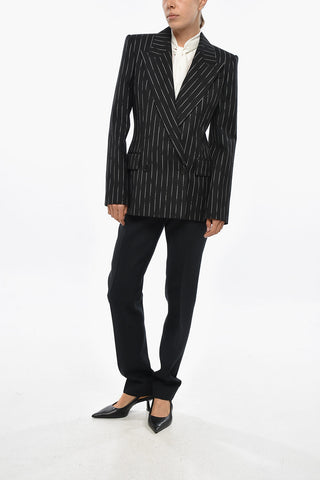 Double-breasted Blazer with Pinstriped Motif