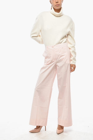 Pantaloni in Popeline di Cotone ad Orlo con Risvolto