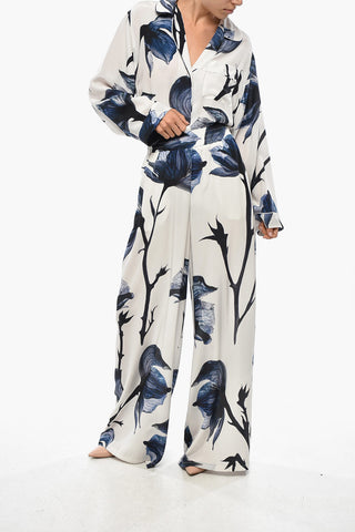 Floral Patterned Silk Palazzo Pants with Elastic Waistband