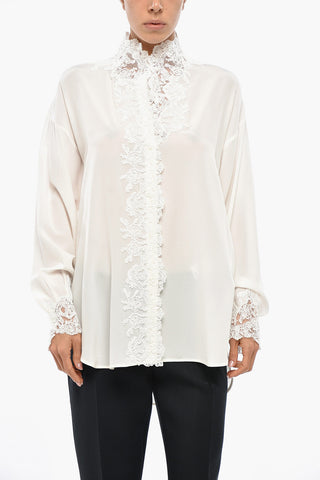 Camicia in Seta con Collo Ricamato