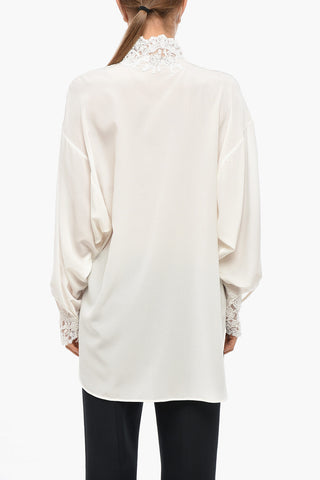 Camicia in Seta con Collo Ricamato