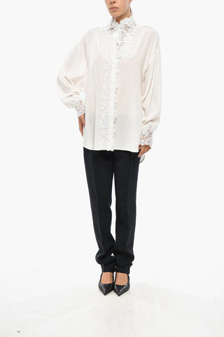 Camicia in Seta con Collo Ricamato