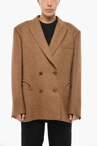 Double-breasted Wool Blazer with Peak Lapel