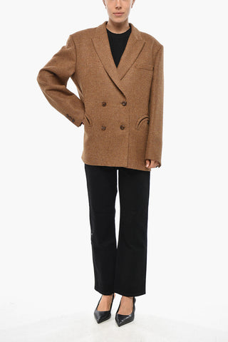 Double-breasted Wool Blazer with Peak Lapel