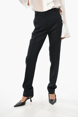 Wool Blend Slim Fit Pants with Concealed Closure