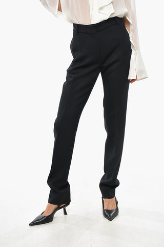 Wool Blend Slim Fit Pants with Concealed Closure