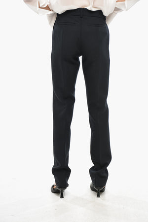 Wool Blend Slim Fit Pants with Concealed Closure