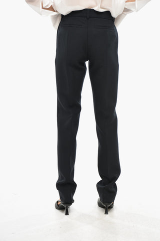 Wool Blend Slim Fit Pants with Concealed Closure