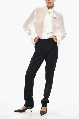 Wool Blend Slim Fit Pants with Concealed Closure