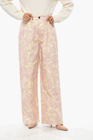 Straight-Fit Cotton Trousers with Floral Pattern